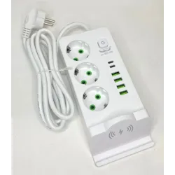 Сетевой фильтр с беспроводной зарядкой на 3розетки 4usb 2t