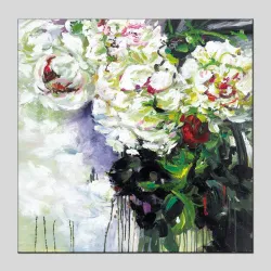 Картина маслом абстрактная, белые цветы, 50×50–80×80 см