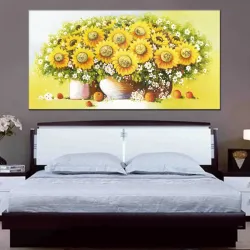Картина маслом с подсолнухами, 60x120 см, настенное панно для гостиной