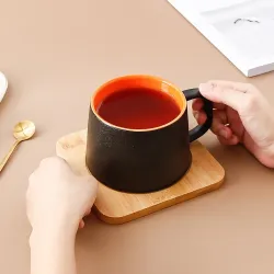 Керамическая кружка с деревянной крышкой, подставкой и ложкой, подарочный набор