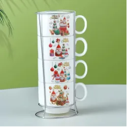 Керамическая кружка с новогодним декором, подарочная, большая и малая, на металлической подставке