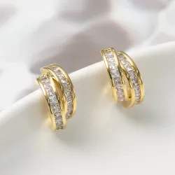 Серьги-гвоздики из латуни с позолотой и цирконием, женские