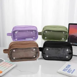 Пенал многоярусный вместительный прозрачный из оксфорда