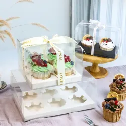 Коробка для капкейков на 2, 4 или 6 штук с ручкой, картонная