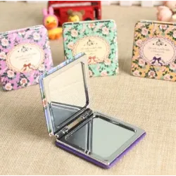 Складное карманное зеркало из PU-кожи, двустороннее, 6x6 см