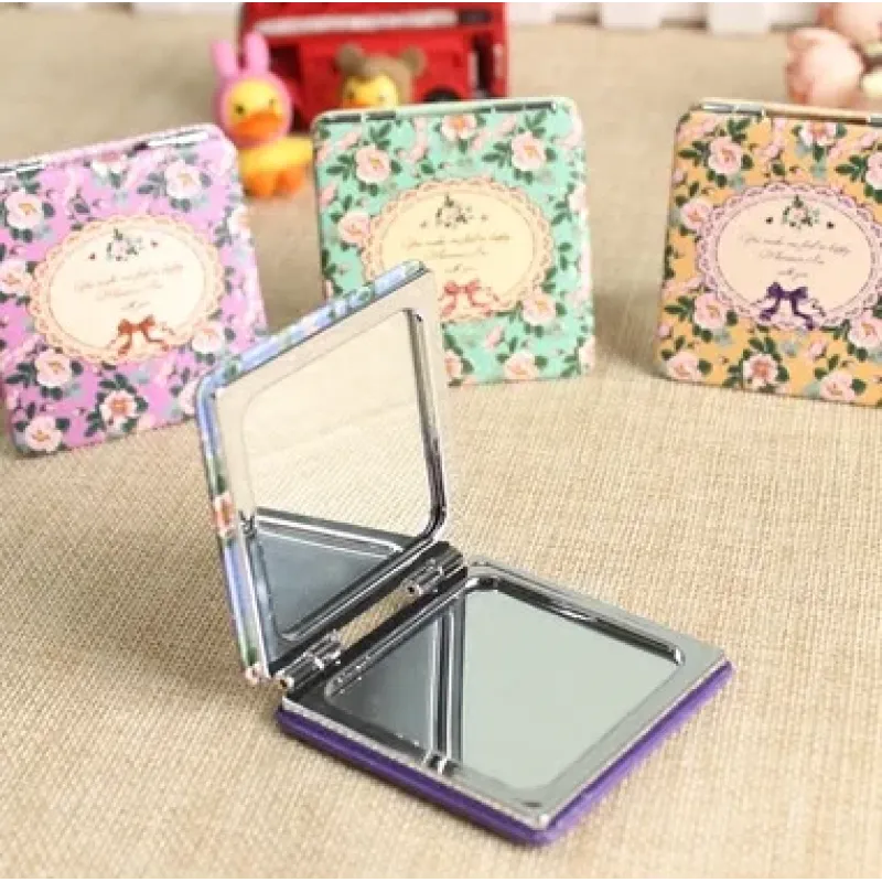 Складное карманное зеркало из PU-кожи, двустороннее, 6x6 см