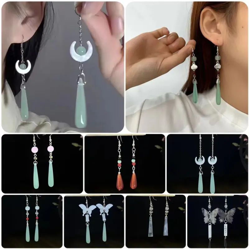 Серьги-подвески в китайском стиле с бабочками и кисточками