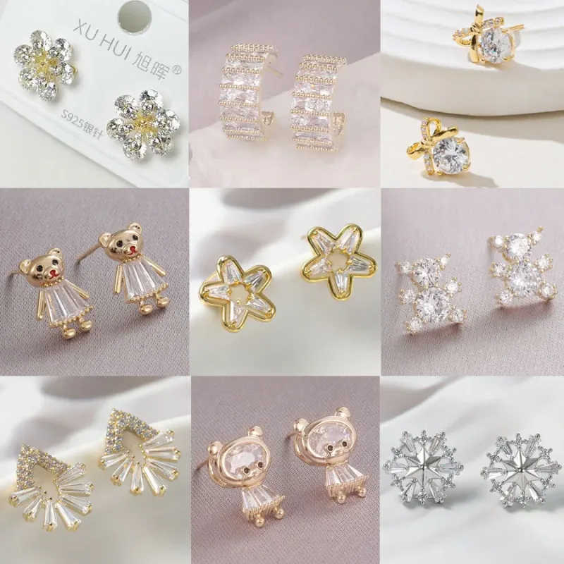 Гвоздики-звёзды со стразами, позолота 14K, швензы из серебра 925 пробы