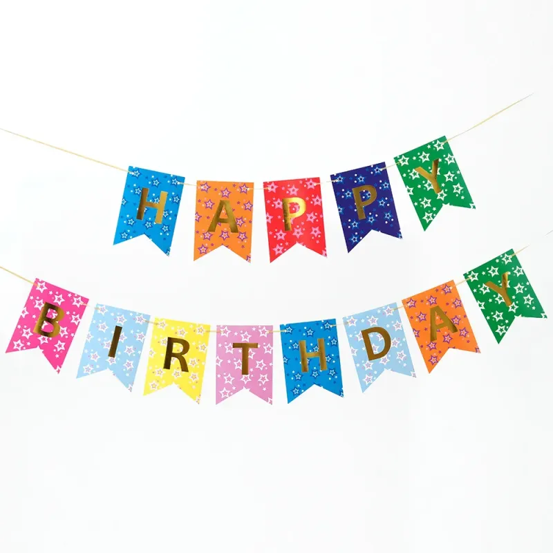 Гирлянда-растяжка Happy Birthday с золотым тиснением для дня рождения