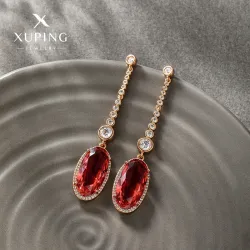 Серьги-подвески с цирконием и гранатовым камнем, из сплава