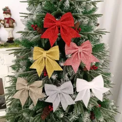 Золотистый рождественский бантик из ткани, 15×12 см (2 шт.)