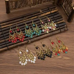 Длинные серьги-кисточки из смолы в богемском стиле, каплевидные