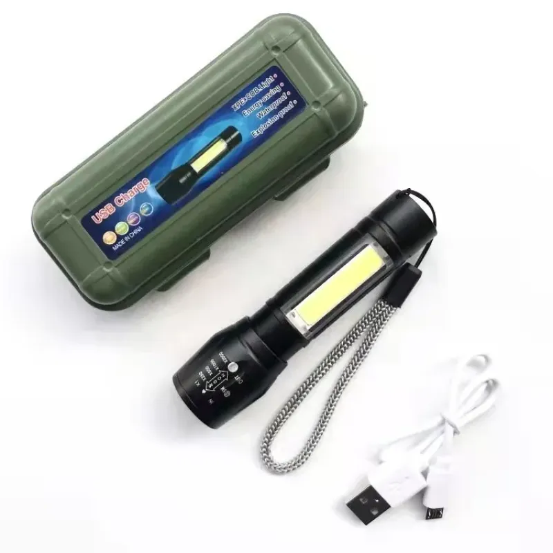 Светодиодный фонарь из алюминиевого сплава с зумом и боковым светом COB, USB-зарядка