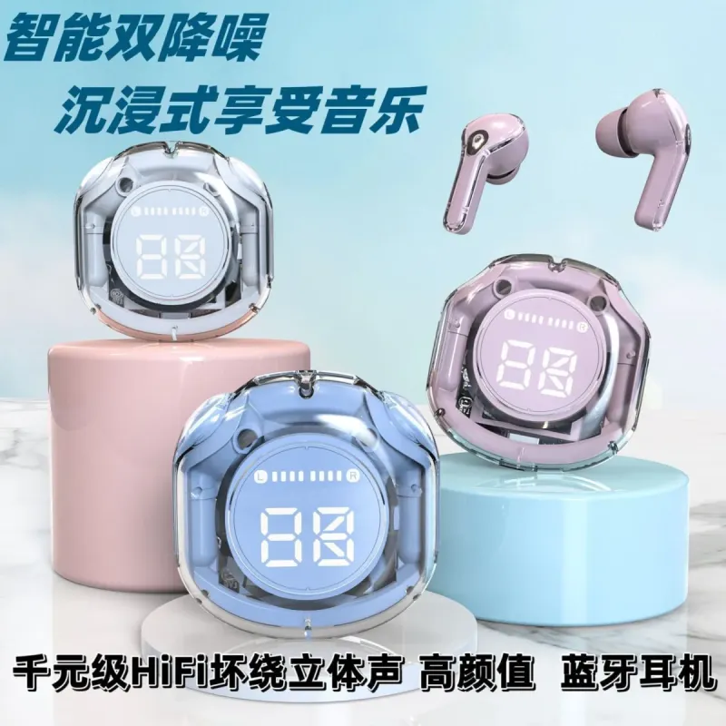 Беспроводные наушники TWS в прозрачном кейсе, Bluetooth 5.3, IPX4