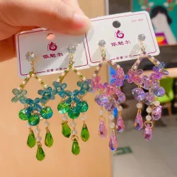 Серьги-подвески с кисточками в корейском стиле, кристаллы, лето 2022