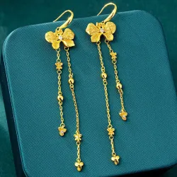 Сережки-подвески с бабочкой из медного сплава с цирконием, покрытие гальваническое