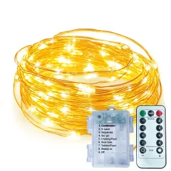 Рождественская LED-гирлянда на медной проволоке, 8 режимов, с батарейным блоком