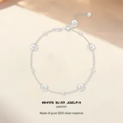 Серебряный браслет с имитацией жемчуга, 925 пробы, женский