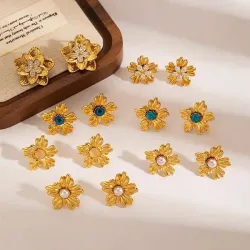 Серьги-гвоздики из нержавеющей стали с цветочной текстурой, винтажные
