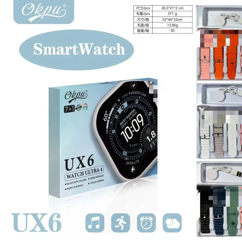 Умные часы UX6 Watch Ultra 4, набор 7 в 1, Bluetooth, пульсометр