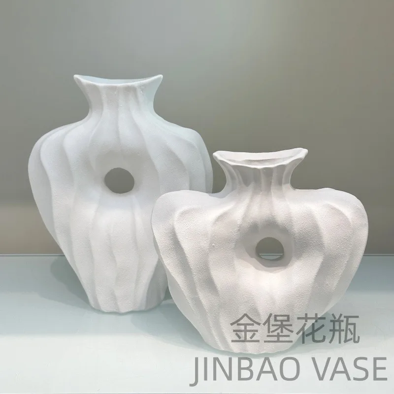Керамическая ваза для сухоцветов, матовая белая, 16×7×21 см