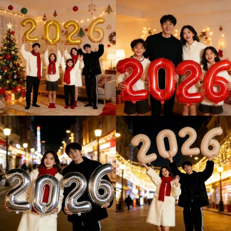 Фольгированные шары с цифрами 2026 на Новый год, набор для фотозоны