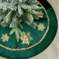 Юбка для рождественской елки из зеленого бархата с золотыми блестками