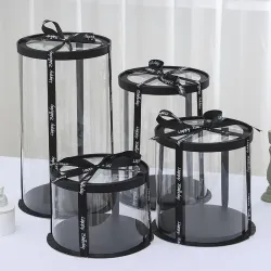 Круглая прозрачная коробка для торта с черной крышкой, 6-10 дюймов