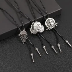 Мужской кожаный шнур-галстук bolo tie с подвеской-волком