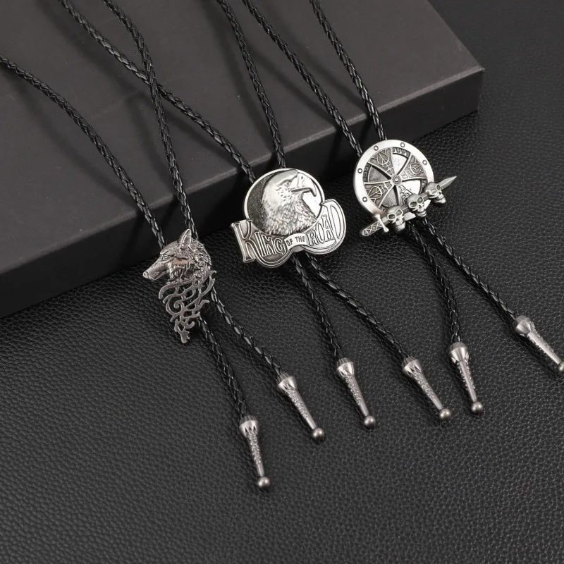Мужской кожаный шнур-галстук bolo tie с подвеской-волком