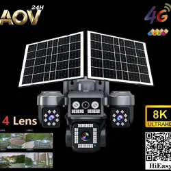 Камера солнечная 4G с 4 объективами, 20 Мп, цветная ночная съёмка, аккумулятор