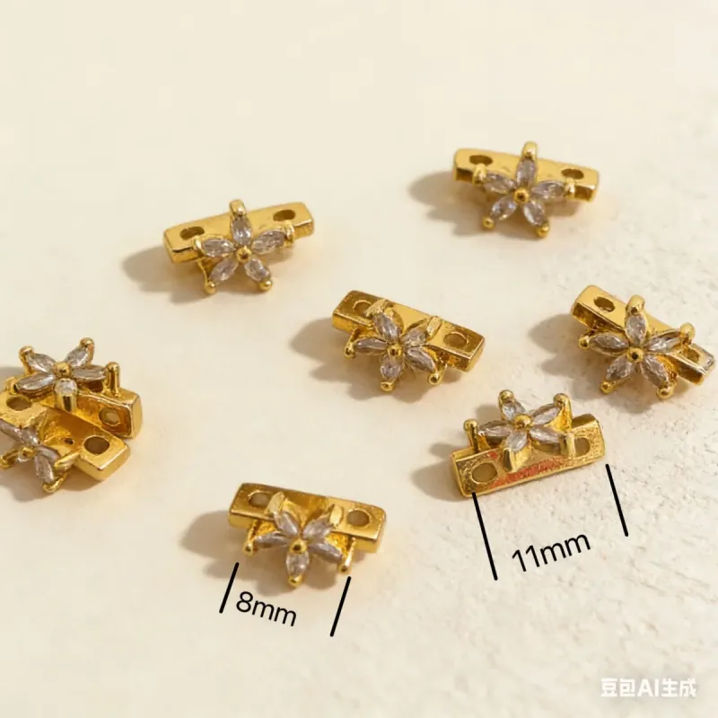 Разделители для браслетов из меди с цирконием, двойной ряд, 18K покрытие