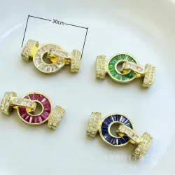 Застёжка-подвеска с жемчугом и цирконием T-образная, позолота 18K, 1 шт.