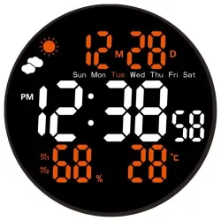 Цифровые настенные часы LED, 10 дюймов, с отображением температуры и влажности, будильником и календарём