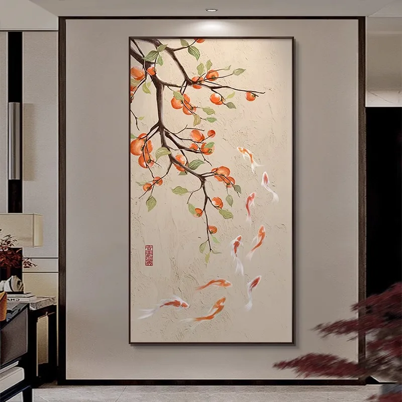 Картина настенная вертикальная в новом китайском стиле с рыбами, 50×100 см